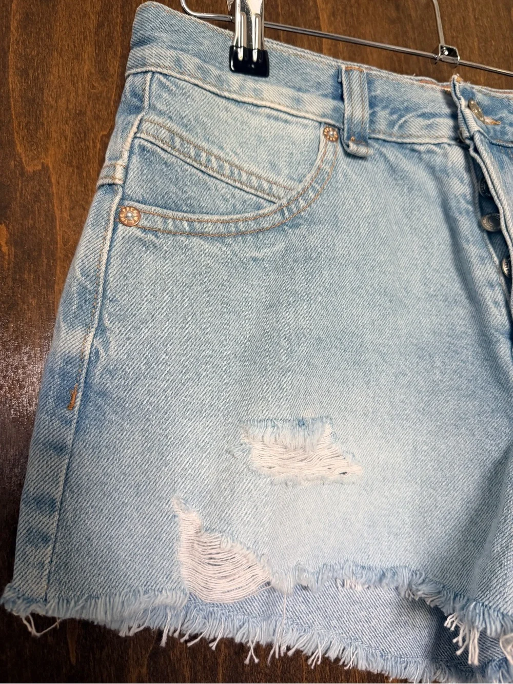 We The Free Light Blue Distressed Denim Cutoff Shorts - Picture 8 of 8
